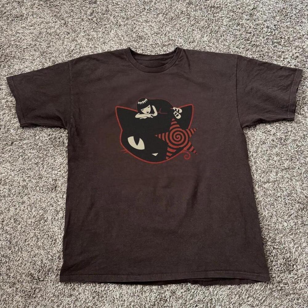 Black Cat Graphic Tee With Red Accents